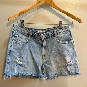 Avec Les Filles Light Denim Cutoff Shorts Size 27
